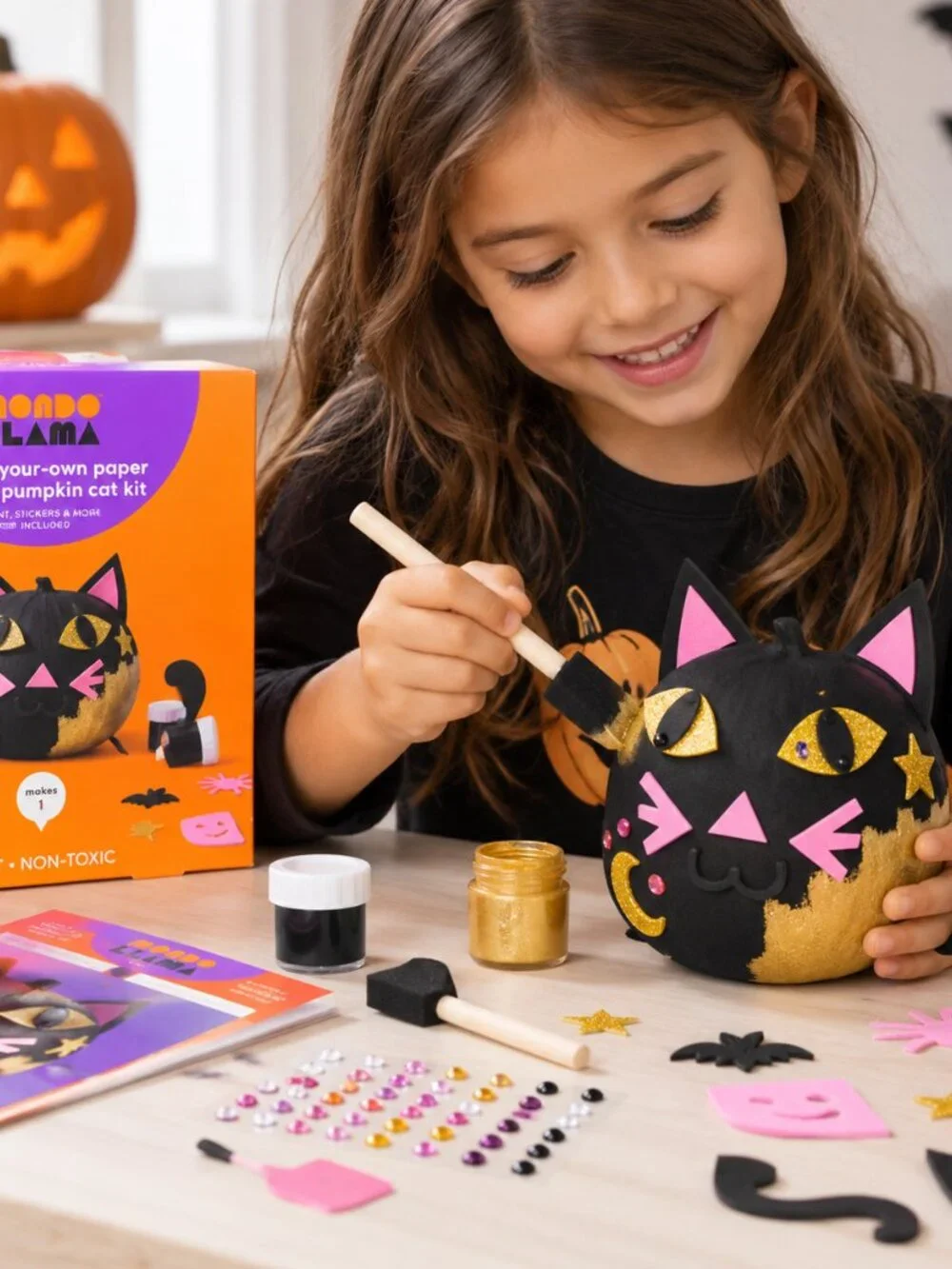 Mondo Llama Paper Mache Pumpkin Cat Kit Halloween DIY Kids Craft Black Cat